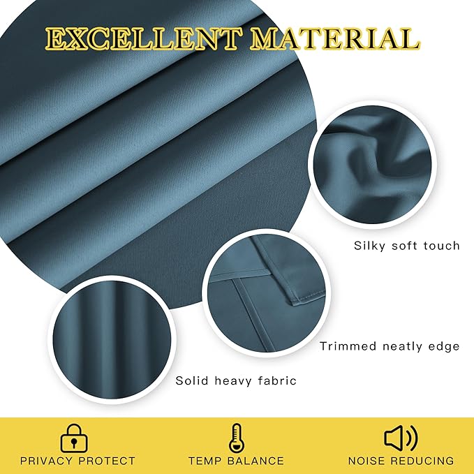 NICETOWN Blackout Curtains 120 inch Length for Sliding Glass Door, Grommet Thermal Insulated Room Darkening Sound Reducing Drapes for Room Divider, 1 Panel, W52 x L120, Smoky Blue