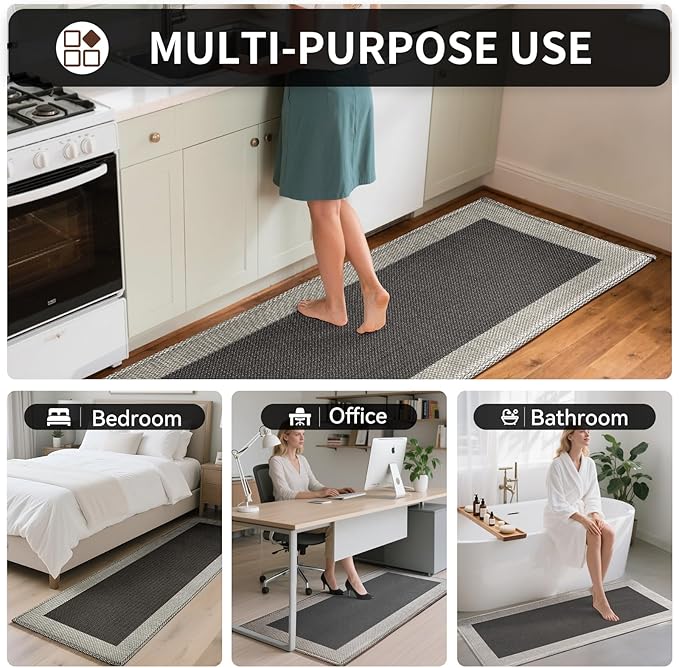 Kitchen Mats for Floor, Super Absorbent Kitchen Rugs Non Slip Washable, Soft Braided Kitchen Runner Rug, Standing Mat Kitchen Sink Mat, Easy to Clean, Black 17x59