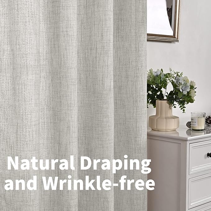 YoungsTex Light Grey Linen Curtains 80 Inches Long for Living Room, Light Filtering Textured Window Drapes with Bronze Grommet Privacy for Bedroom Office Farmhouse, 52 x 80 Inch, 2 Panels
