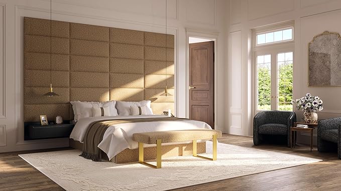 VANT Upholstered Bed Bench - Velvet Sand Storm - Brushed Nickel - Contemporary Modern, Bedroom Bench Seat, Hallway, or Entryway