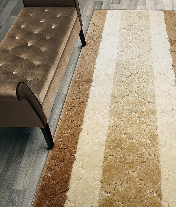 Custom Length Hallway Runner Rug,Slip Resistant,Trellis Beige, 26 Inch X 28 feet, Sold and Priced Per Foot