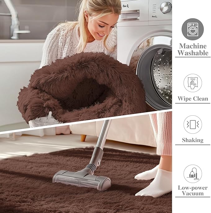 OLANLY 5x8 Machine Washable Large Area Rugs for Living Room, Bedroom, Soft Fluffy Shaggy Bedside Rug, Indoor Floor Carpet for Kids Girls and Boys, Dorms, Nursery, Home Decor Aesthetic, Coffee