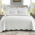 MarCielo 100% Cotton Quilt Set - 3-Piece Embroidered Farmhouse Bedspread & Shams, All-Season Breathable Bedding(TG Bright White,Queen)