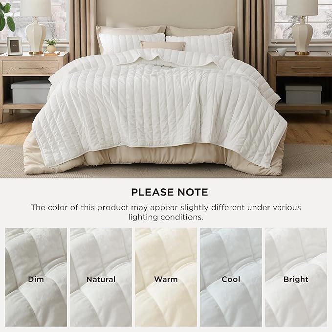 Bedsure Velvet Quilt Queen Size Set - Lightweight Velvet Comforter Queen, Luxury Bedspread Coverlet, Ultra-Soft Winter Bedding Set with 2 Pillow Shams, 90"x96", Cream White