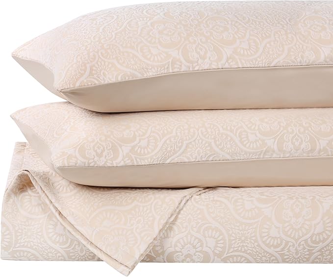 Superior 3 Piece Bedspread Set, Home Bed Decor, Decorative Bed Spread, 2 Pillow Shams, Medium Weight Blanket, Floral Matelasse Coverlet, Bedding Essentials, Enzy Collection, Queen, Ivory