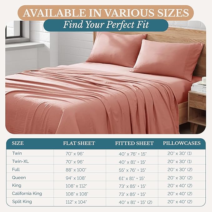 Casa Platino Bedding Sheets & Pillowcases, Pre-Washed Ultra Soft & Breathable Bed Sheets Twin, Brushed Microfiber Sheet Set, Fade Resistant Twin Size Sheets Set with Deep Pockets - Rose Dawn