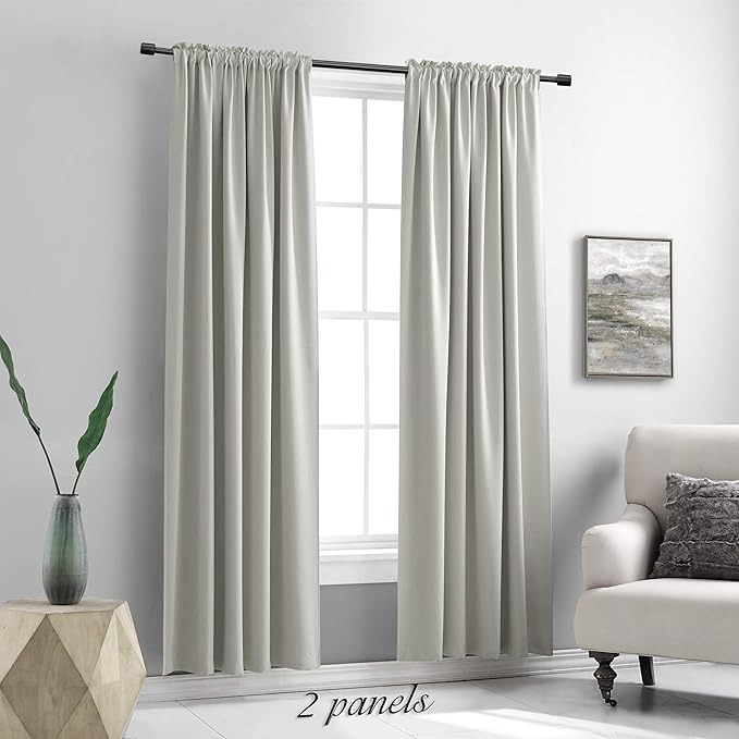 DONREN 90 Inch Length Blackout Curtain Panels for Living Room - Thermal Insulated Solid Rod Pocket Curtains for Dining Room(2 Panels,Light Grey)