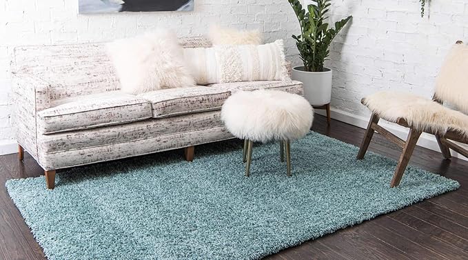 Unique Loom Solid Shag Collection Area Rug (7' 1" x 10' Rectangle, Light Slate Blue)