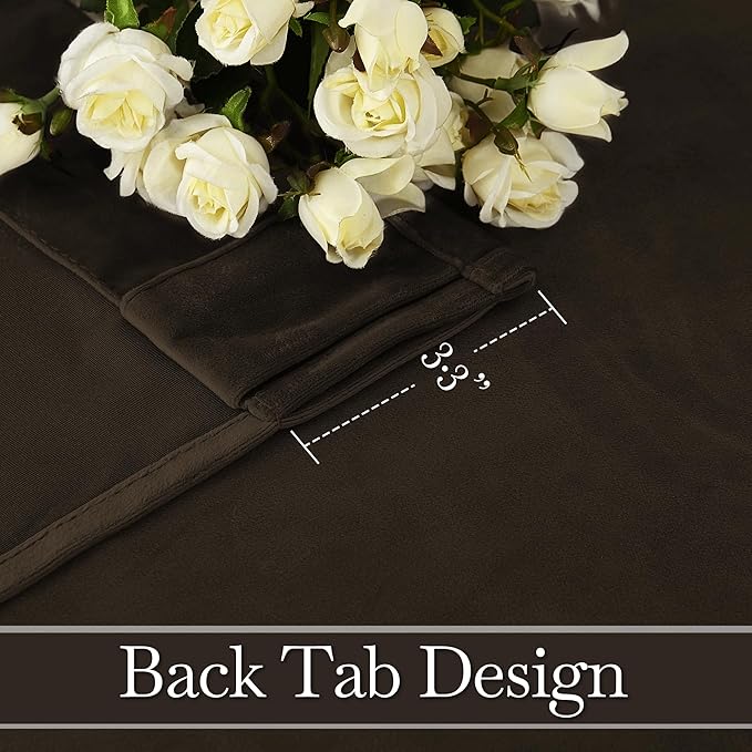 RYB HOME Brown Velvet Curtains 84 inches, Back Tab Soft Fabric Blackout Heat Blocking Luxurious Home Decor Curtains for Living Room Bedroom, W 52" x L 84", 2 Panels Set