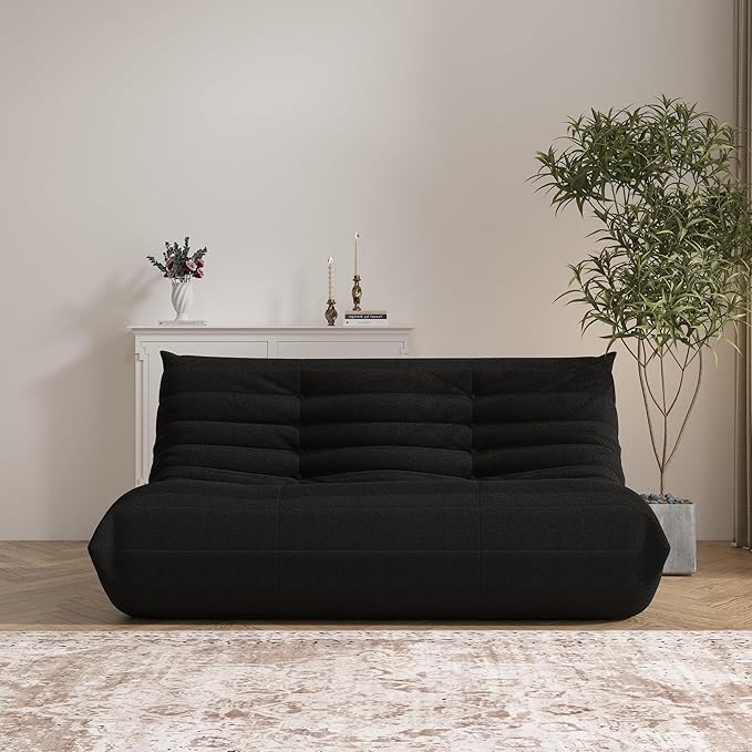 Bean Bag Chair, Loveseat Fireside Chair Bean Bag Sofa Large Bean Bag Chair for Adults, 2 Seater Bean Bag Chairs for Teens with High Density Comfortable Foam, Bean Bag for Living Room, Bedroom (Black)