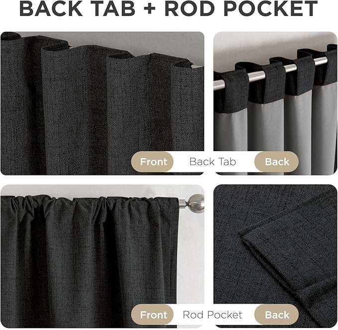 Joydeco Blackout Curtains for Bedroom - 84 Inch Long 100% Light Blocking 2 Panels Set Black Drapes, Thermal Insulated Room Darkening Curtains, Linen Textured for Living Room, Rod Pocket & Back Tabs