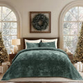 EVERGRACE Velvet Quilt Set King Size, Luxurious Soft Striped Channel Bedding Set, Lightweight Velvet Comforter for All Season, Oversized Bedspread Coverlet with 2 Matching Shams, Pine Green