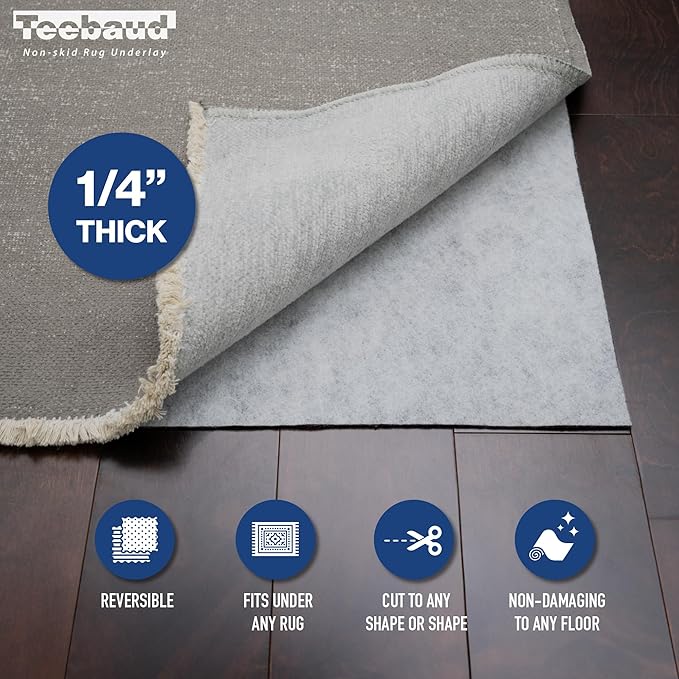 6' Round Non-Slip Rug Pad, Reversible Gripper, Non Skid Pads for Hardwood, Vinyl, Tile, Laminate Floors, Keep Area Rugs Secure, Natural Materials Safe for Indoor Flooring, ¼” Thick