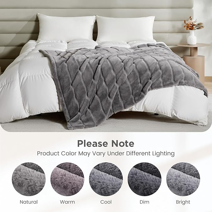 Sophia & William Throw Blanket for Couch Sofa(50x60 Inches) - Faux Fur Throw Soft Cozy, Gifts for Women, Grey