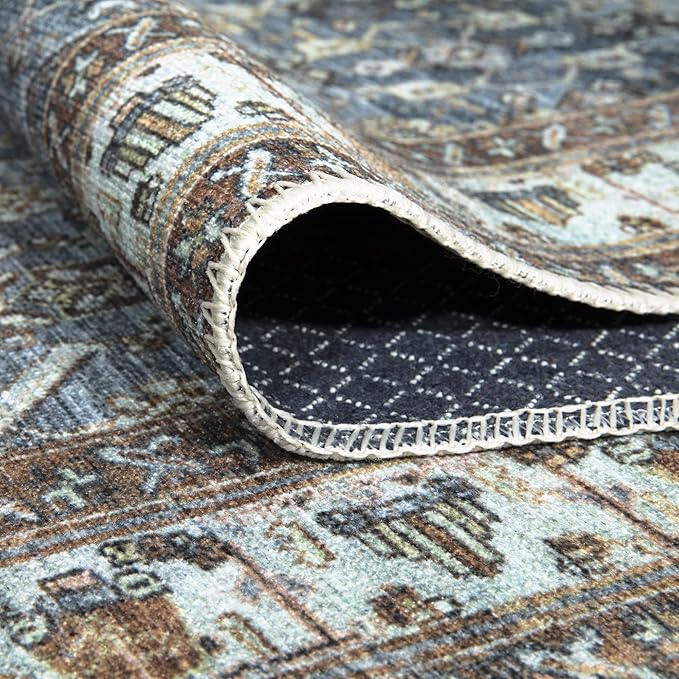 Bloom Rugs Washable Non-Slip 10 ft Runner - Blue/Beige Traditional Runner for Entryway, Hallway, Bathroom, and Kitchen - Exact Size: 2.5' x 10'