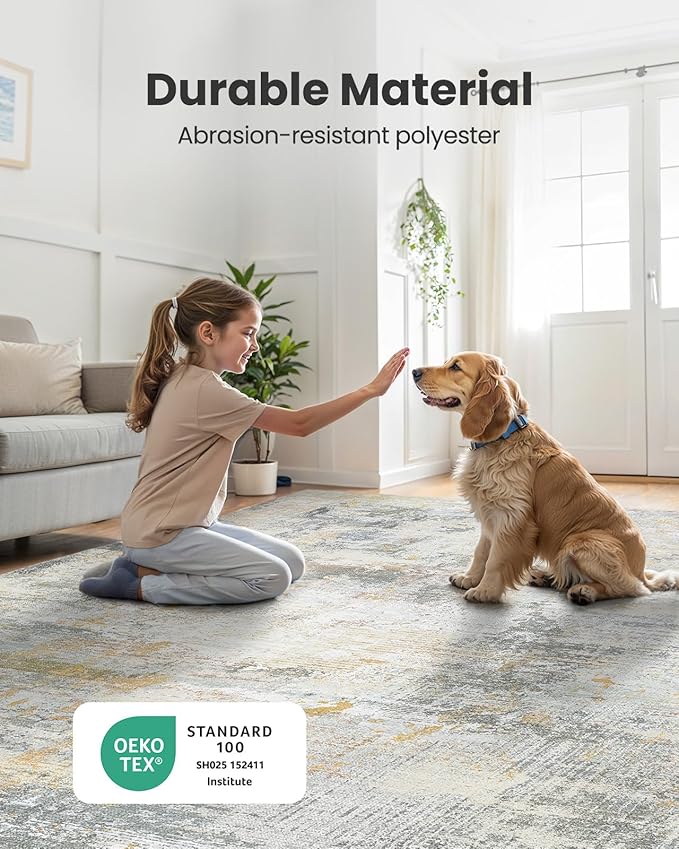 AMADA HOMEFURNISHING 9x12 Area Rugs for Living Room, Modern Large Area Rugs with Non-Slip Backing & Low Pile, Neutral Soft Washable Rug for Nursery, Bedroom, Dinning Room, Playroom, Beige