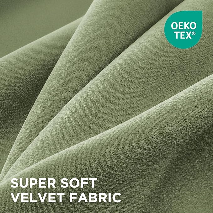 Joydeco Coconut Green Velvet Curtains 84 Inches 2 Panels, Luxury Thermal Insulated Soft Green Curtains for Bedroom & Living Room, Room Darkening Velvet Drapes, Rod Pocket (52W x 84L)