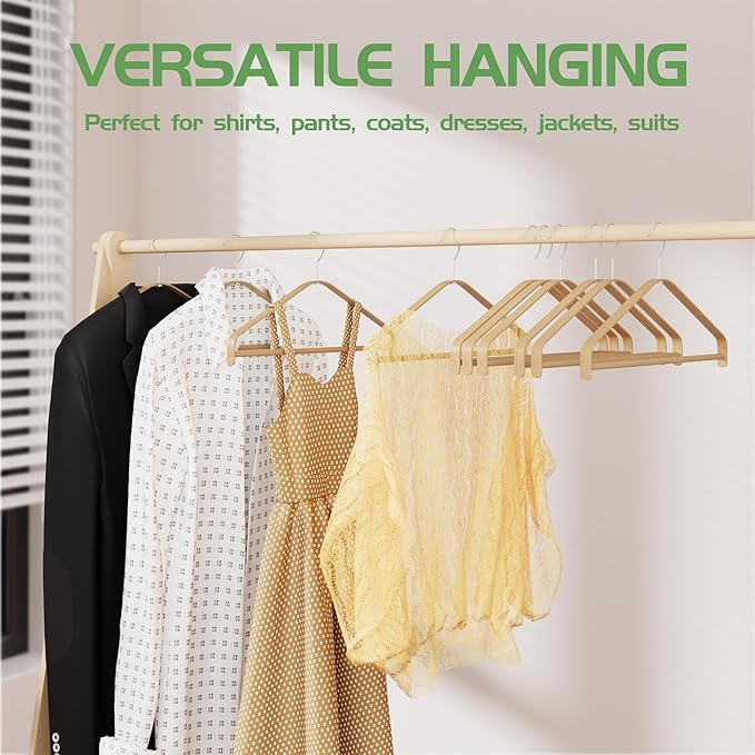 Bamboo Hangers 20 Pack - Durable & Slim Coat Hanger - Suit Hangers with 360-Degree Rotatable Hook, Suit Hangers for Clothes, Jacket, Shirt, Tank Top, Pant (Natural-1, 20)