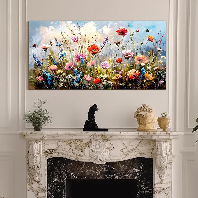 SERIMINO Large Wall Art for Living Room Canvas Prints, Farmhouse Nature Floral Botanical Wall Decor, Colorful Flower Market Modern Home Decor Oil Paintings Bathroom Decor Aesthetic 20"X40"