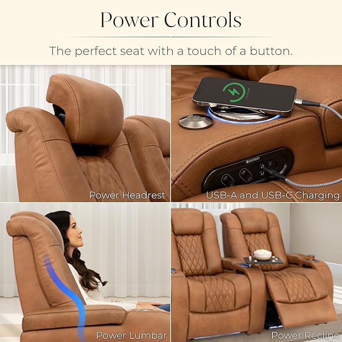Seatcraft Diamante Zero-Gravity CoolZero Italian Leather Home Theater Seating, Power Headrest, Power Recline, Single Recliner, Tawny