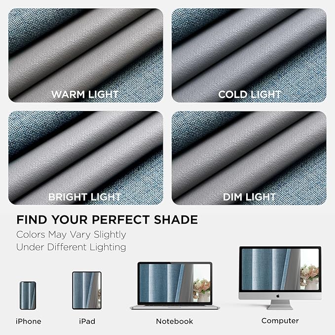 Joydeco Light Blue Blackout Curtains 90 Inches Long, Curtains 90 Inch Length 1 Panel for Bedroom, Thermal Insulated Linen Black Out Curtains with Grommets(100x90, Light Blue)