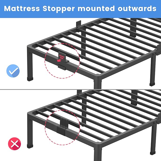 MAF 12 Inch Full Size Metal Platform Bed Frame with Round Corner Legs, Mattress Slide Stopper, 3000 LBS Heavy Duty Steel Slats Support, No Box Spring Needed, Noise Free