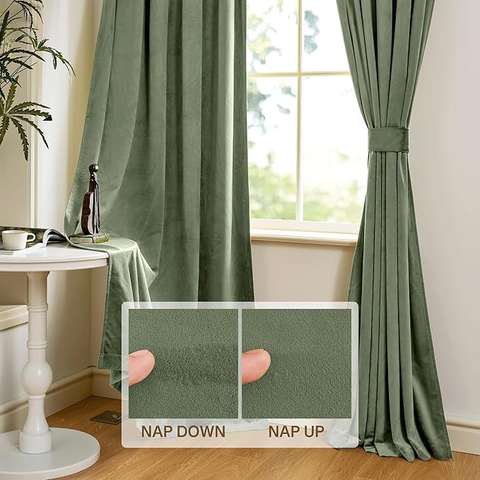 StangH Sage Green Velvet Curtains 94 inches Long Modern Room Darkening Privacy Drapes for Girls Bedroom, Heavy Soft Curtains for Office/Patio, W52 x L94, 2 Panels