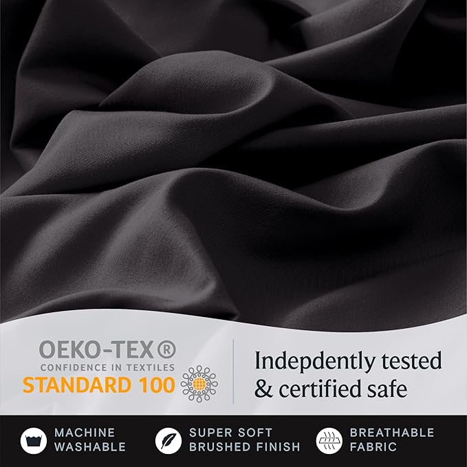 LuxClub 4 PC King Sheet Set, Deep Pockets Wrinkle Free Cooling Bed Sheets Hotel Bedding for Women, Men, Includes 1 Fitted Sheet, 1 Flat Sheet and 2 Pillowcases-Black