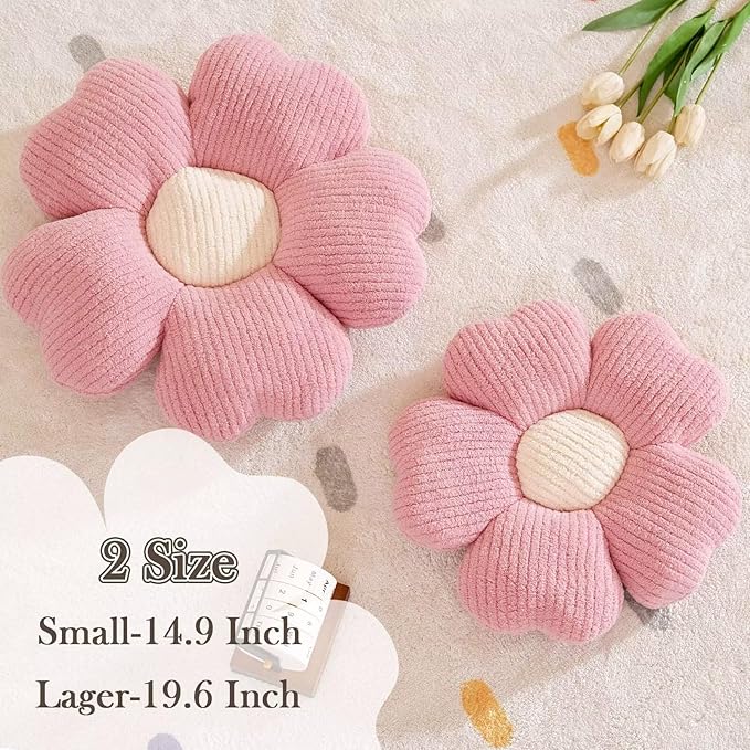 Kcvvcr Flower Throw Pillow, Cute Flower Shaped Pillow Decorative Throw Pillow for Bed Couch, Soft Daisy Pillows Floor Seating Cushion Cushions (14.9 Inch Pink)