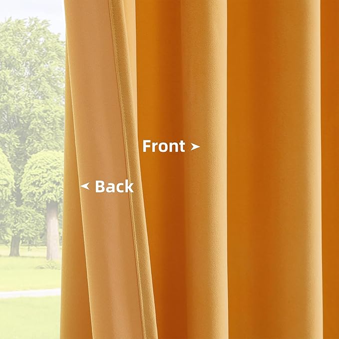 Joydeco Yellow Velvet Curtains 96 inch Length 2 Panels, Luxury Blackout Rod Pocket Thermal Insulated Window Curtains, Super Soft Room Darkening Drapes for Living Dining Room Bedroom,W52 x L96 inches