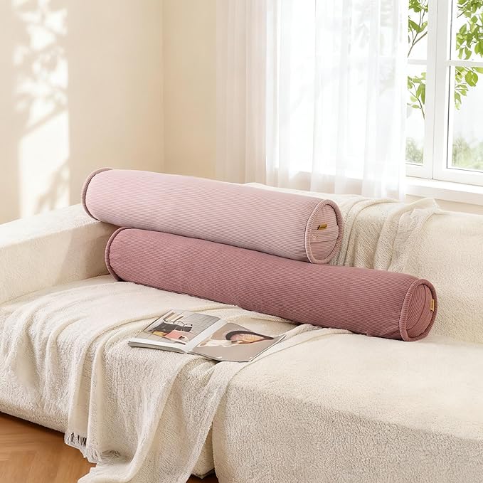 Body Pillow for Adults – Corduroy Long Round Bolster Pillow for Bed, Cuddle Pillow with Full Support for Side Sleepers & Restful Sleep,47 x 7.87 Inches,Pink