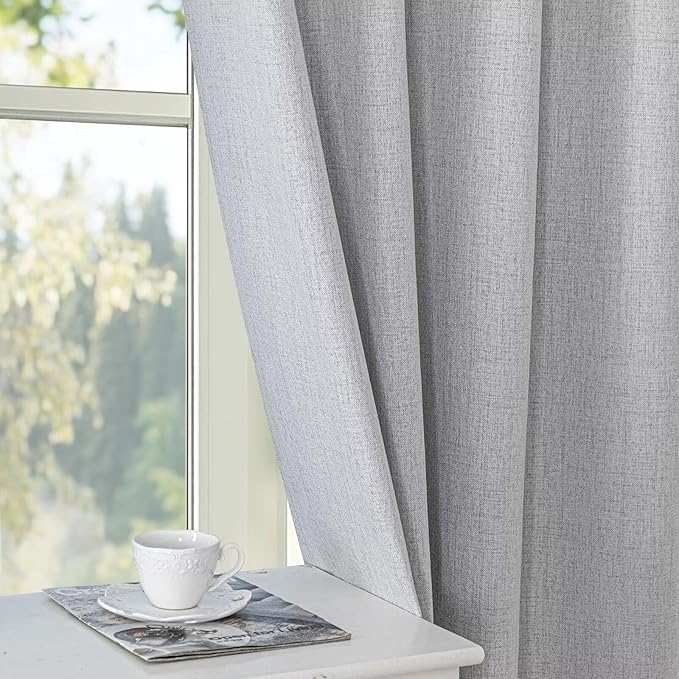 100% Blackout Curtains 96 Inches Long 2 Panels Set, Black Out Curtains for Living Room, Greyish White Thermal Insulated Grommet Drapes Bedroom Luxury Decor(52W × 96L inch, Greyish White)