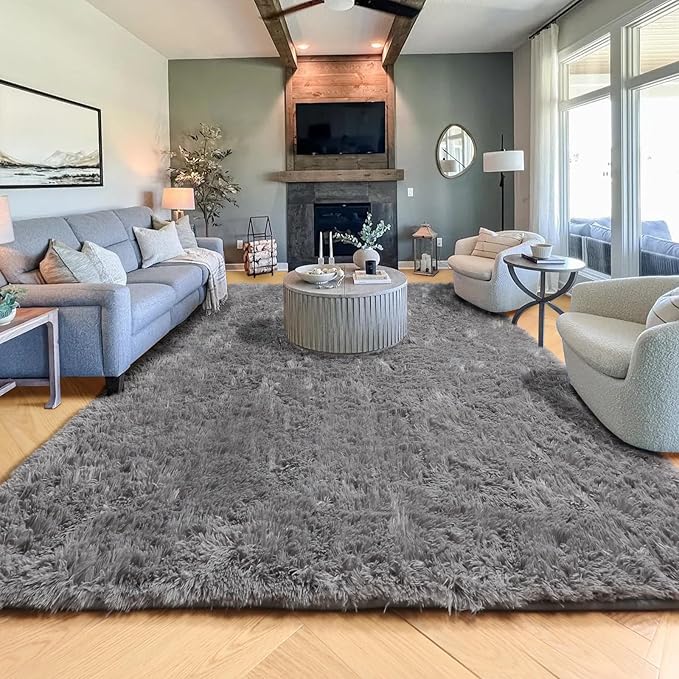 PAGISOFE Grey Fluffy Rugs for Bedroom 4x6 Area Rug Shag Rug for Kids Room Furry Carpet Modern Living Room Rug Soft Shaggy Boys Rug Fuzzy Throw Rugs for Home Decor Aesthetic, Dorm Nursery Gray