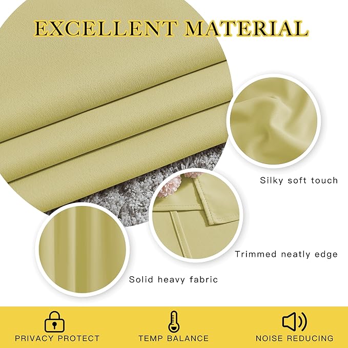 NICETOWN Room Darkening Curtains for Sliding Glass Door, Grommet Thermal Window Treatment Room Dividers Curtains for Living Room/Bedroom, Paler Yellow, 2 Panels, W66 x L102