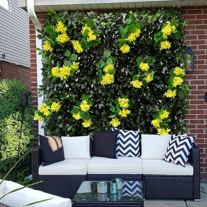 GLANT Expandable Fence Privacy Screen for Balcony Patio Outdoor,Decorative Faux Ivy Fencing Panel,Artificial Hedges (Single Sided Leaves) (4, Branches -Yellow Muxiang)