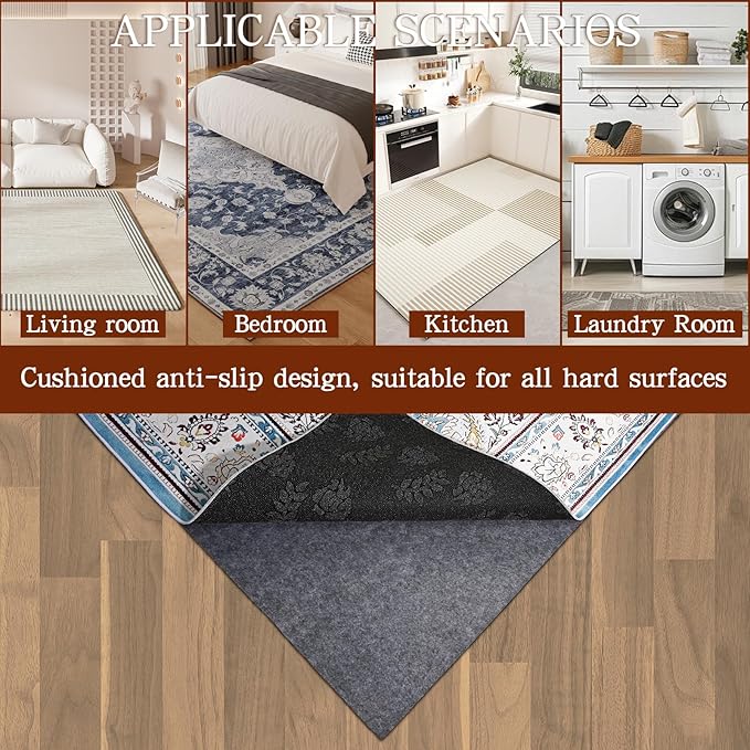 Rug Pad Waterproof Non-Slip 6x9 ft, 1/8" Thick Felt Cushion Pad for Area Rugs – Protects Hardwood, Tile & Laminate Floors – Keeps Rugs Flat & Secure