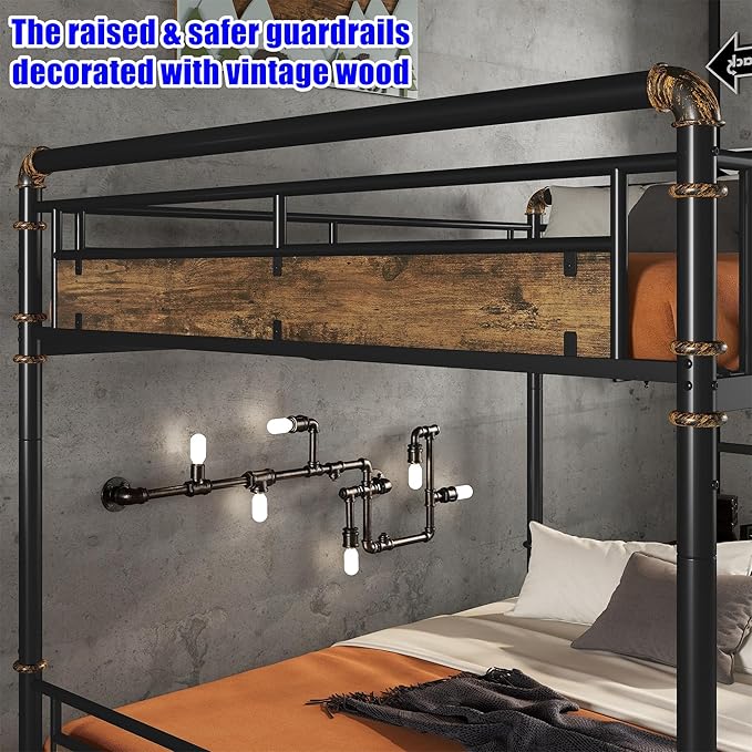 Upgraded & Stronger Heavy Duty Metal Queen Over Queen Bunk Bed for Adults & Teens, Thickened More Stable Safer Bunkbeds (Greater Weight Capacity) (Queen Over Queen)