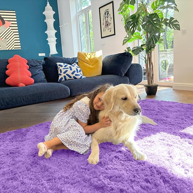 OLANLY 5x7 Machine Washable Large Area Rugs for Living Room, Bedroom, Soft Fluffy Shaggy Bedside Rug, Indoor Floor Carpet for Kids Girls and Boys, Dorms, Nursery, Home Decor Aesthetic, Purple