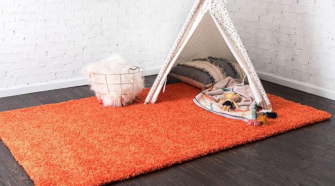 Unique Loom Solid Shag Collection Area Rug (10' x 13' Rectangle, Tiger Orange)