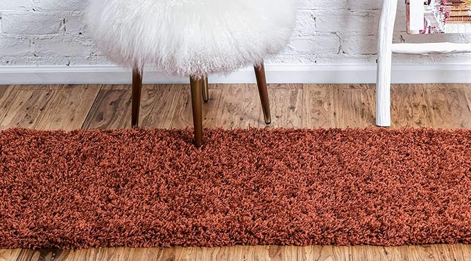 Unique Loom Solid Shag Collection Area Rug (2' 7" x 10' Runner, Terracotta)