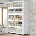 1100QT Extra Large Stackable Storage Bins with Lid, 275Gal Collapsible Storage Box with Wheels and Doors, Plastic Closet Organizer and Storage Cabinet for Home Kitchen Office Dorm, 5Pack White