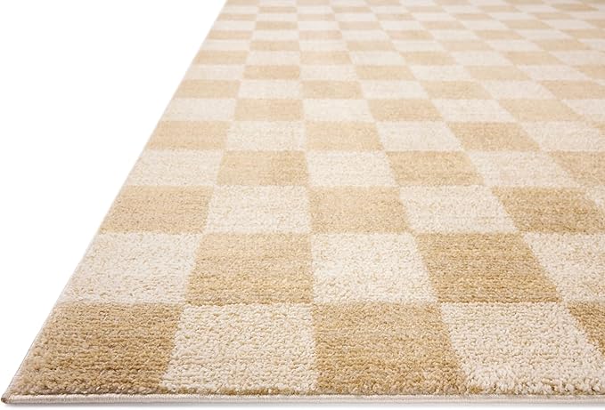 Loloi Chris Loves Julia Calvin Collection CLV-01 Wheat/Ivory 2'-7" x 10'-0" Runner Rug Checkered Neutral Soft Living Room Bedroom Carpet
