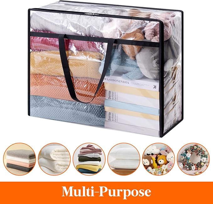 Lifewit 3 Pack Clear Clothes Storage Bags, 95L Plastic Blanket Storage Bag, Vinyl Foldable Moving Bags with Zipper，Closet Organizers and Storage Containers for Comforter, Bedding, Duvet, Pillow