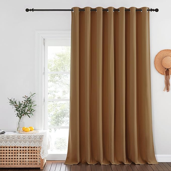 NICETOWN Gold Brown Blackout Curtains for Bedroom/Living Room 132 Inch Length - Thermal Insulated Room Darkening Grommet Top Window Curtains (100 by 132 - Inch, 1 Panel)