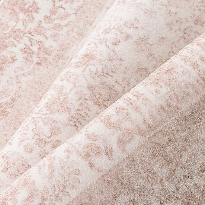 Pink Area Rug 8x10 Machine Washable Large Vintage Living Room Distressed Non Slip Carpet Traditional Indoor Bedroom Retro Floral Accent Throw Rug for Office Kitchen Dining Room