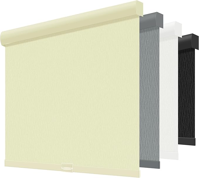 ChrisDowa Cordless Blackout Roller Shades for Windows, Striped Free-Stop Window Blinds with Privacy, Thermal Insulated Window Shades for Home, Office and Door. Beige, 70" W x 72" H
