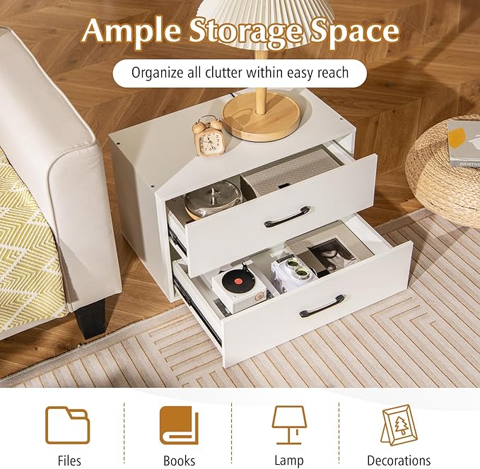 Giantex Stackable 2-Drawer Dressers for Bedroom - Short Dresser Two Drawer Storage Cabinet w/Handles & Anti-Topping Device, Small Dresser Chest of 2 Drawers for Closet Bedroom (1, White)