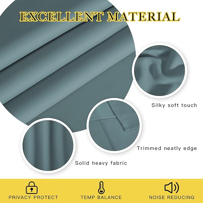 NICETOWN Greyish Blue Blackout Curtains for Bedroom/Living Room 132 Inch Length - Thermal Insulated Room Darkening Grommet Top Window Curtains (100 by 132 - Inch, 1 Panel)