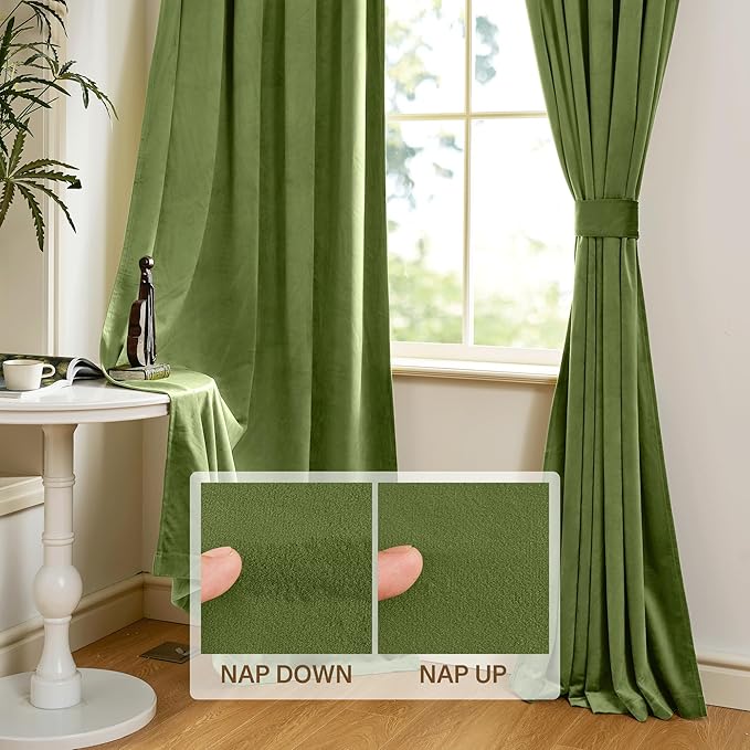 StangH Velvet Curtains 84 inches Long - Home Decor Grass Green Curtains Drapes for Living Room, Blackout Thermal Insulated Window Treatment for Dining Room Holiday Backdrop, W52 x L84, 2 Panels