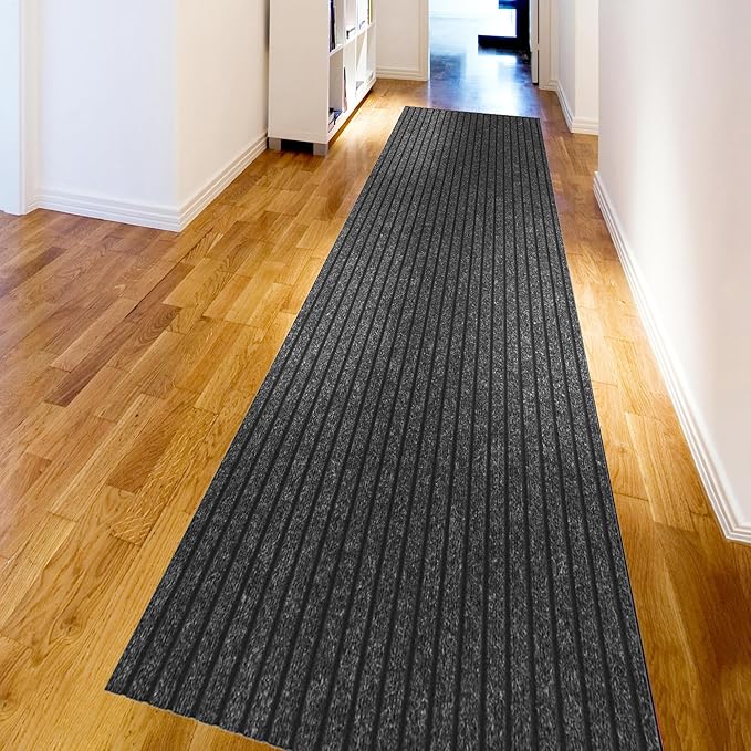 Ottomanson 2' x 53' Hallway Runner with Scraper Pile Extra Durable Non-Slip Rug Mat for Indoor & Outdoor Use - Ideal for Kitchen, Entryway, Patio & Garage - High-Traffic Carpet, Black
